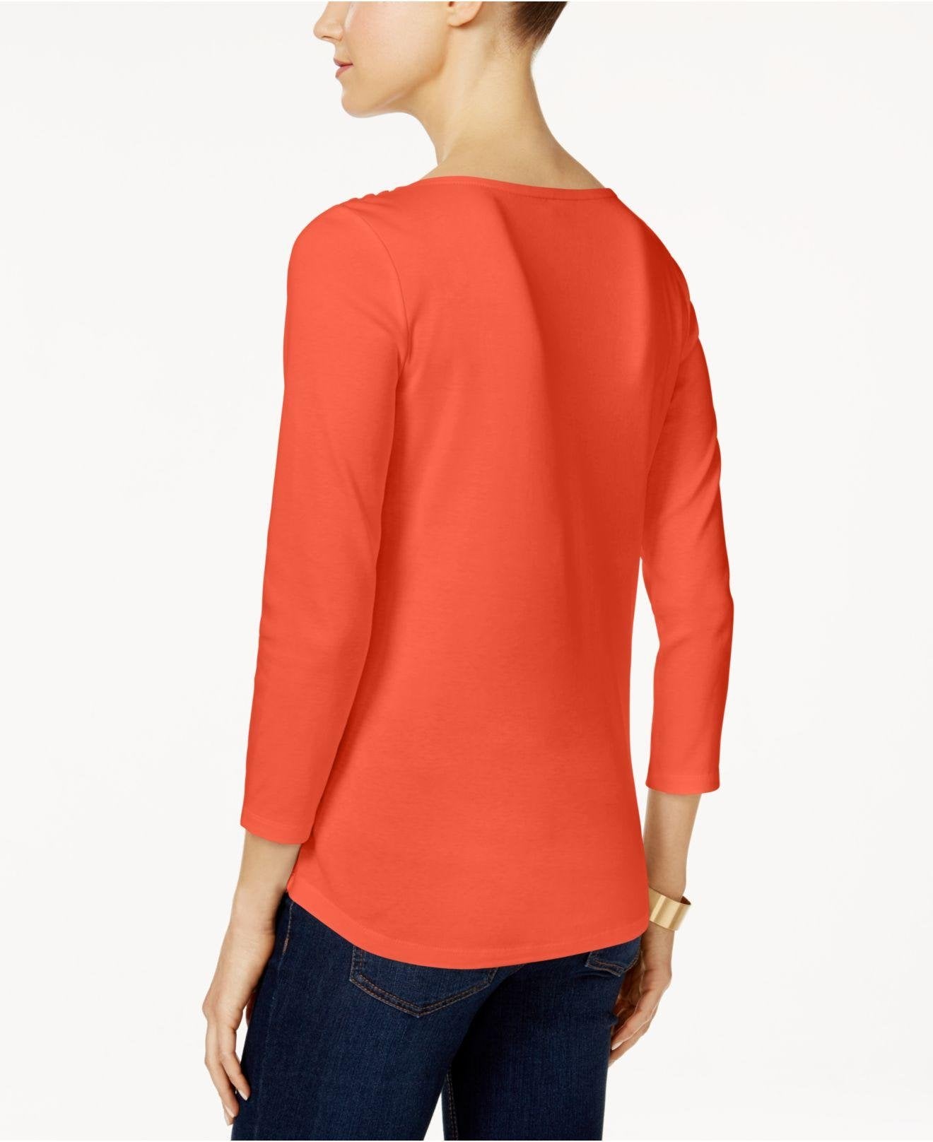 Charter Club Women's Petite Pima Cotton Button-Shoulder Top Red Size Petite Extra Large