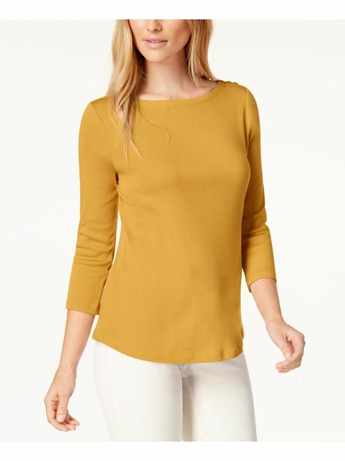 Charter Club Women's Petite Pima Cotton Button-Shoulder Top Gold Size Large