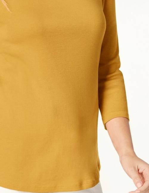 Charter Club Women's Petite Pima Cotton Button-Shoulder Top Gold Size Large