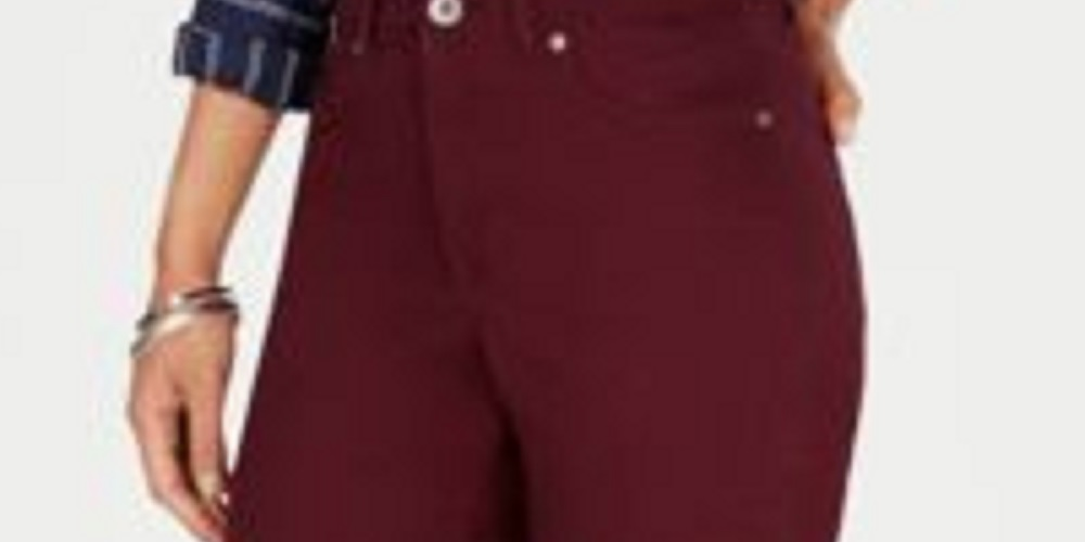 Style & Co Women's Tummy-Control Straight-Leg Fashion Jeans Red Size 12
