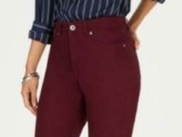 Style & Co Women's Tummy-Control Straight-Leg Fashion Jeans Red Size 18