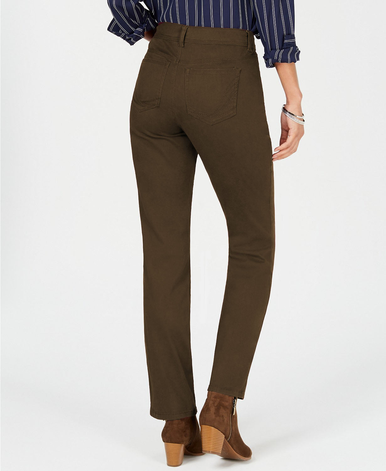 Style & Co Women's Rail Tummy-Control Straight-Leg Jeans Olive Size 10 Short