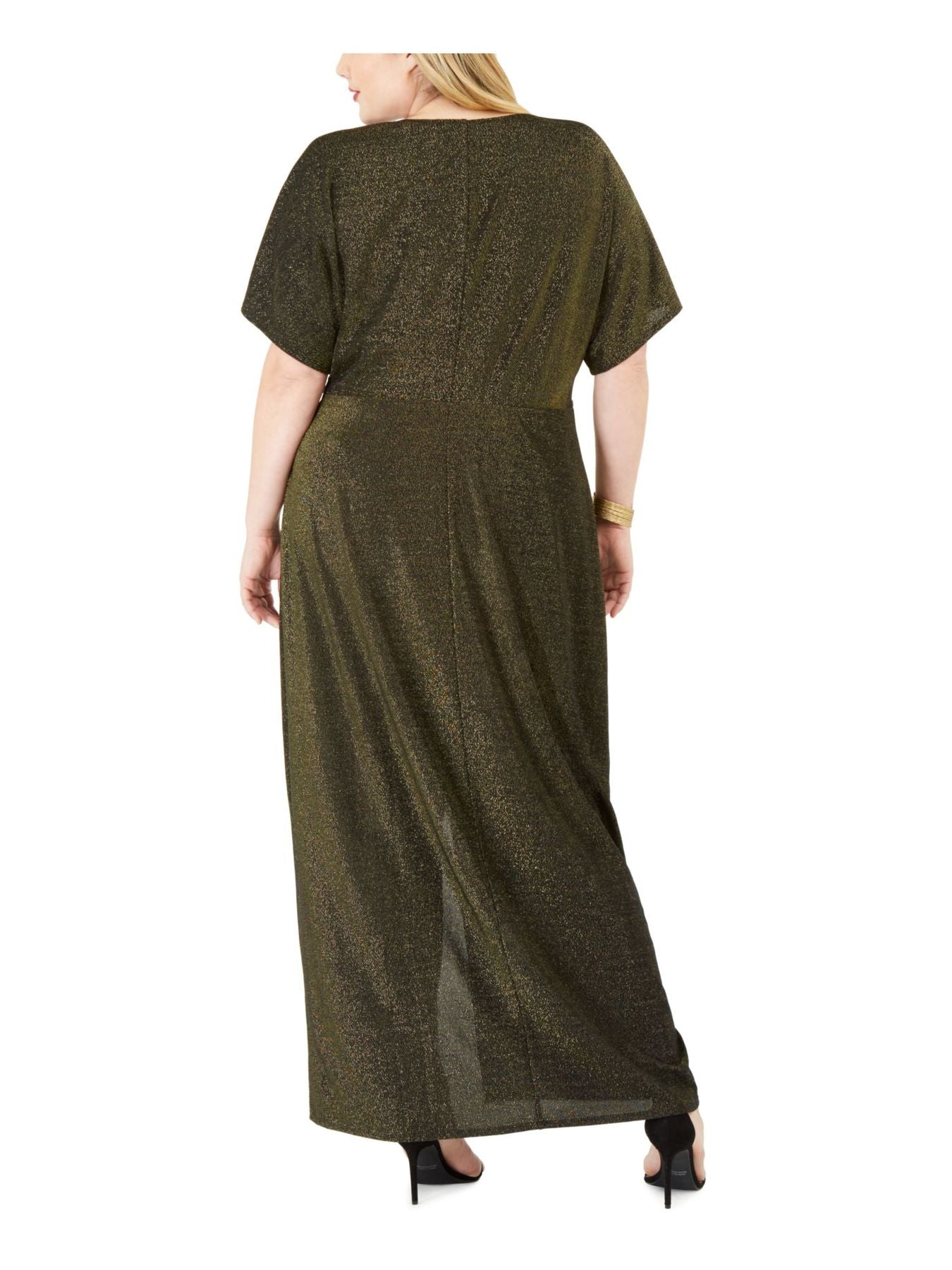 Love Squared Womens Plus Metallic Front Knot Evening Dress Black/Gold Size 2X