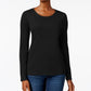 Charter Club Women's Pima Cotton Long-Sleeve Top  Black Size Large
