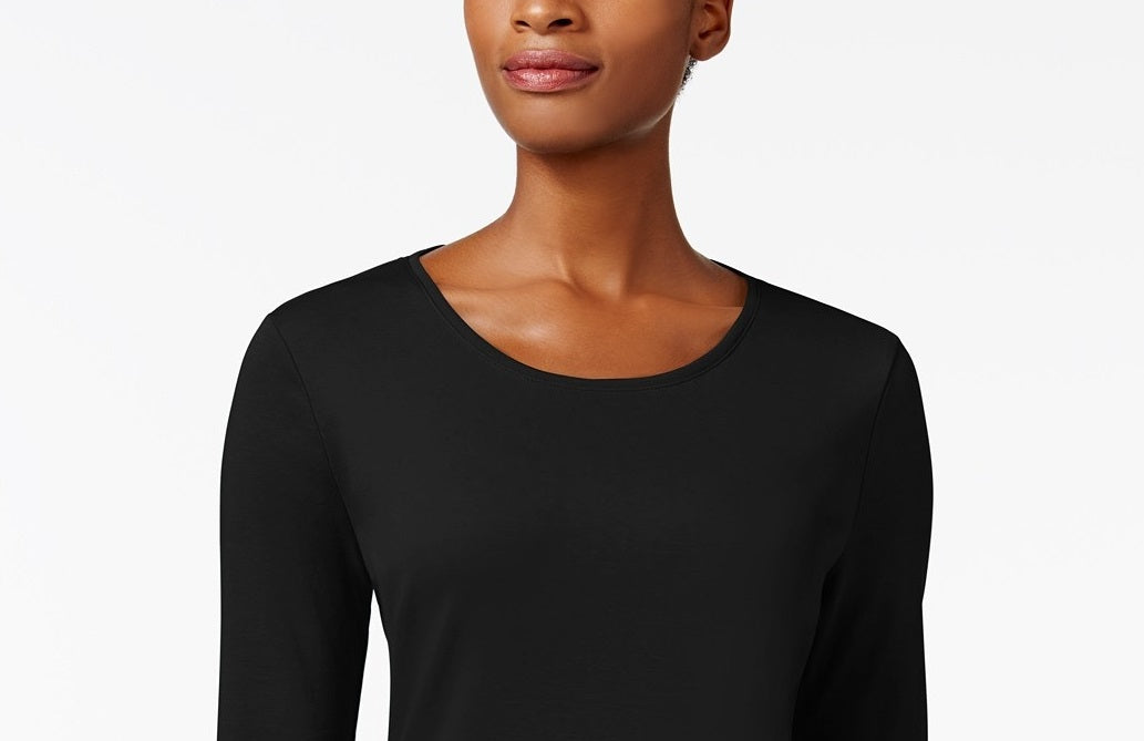 Charter Club Women's Pima Cotton Long-Sleeve Top  Black Size Large