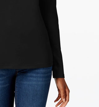 Charter Club Women's Pima Cotton Long-Sleeve Top  Black Size Large