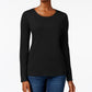 Charter Club Women's Pima Cotton Long-Sleeve Top Black Size X-Large