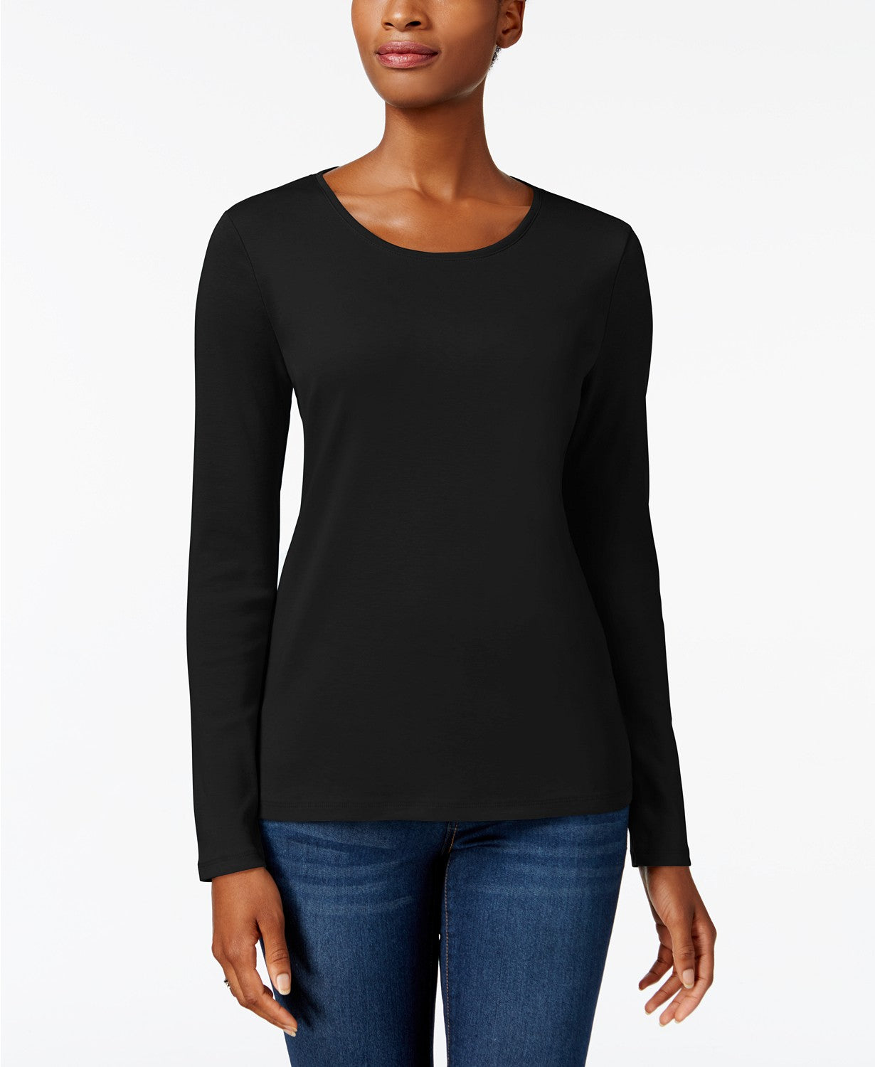 Charter Club Women's Pima Cotton Long-Sleeve Top Black Size X-Large