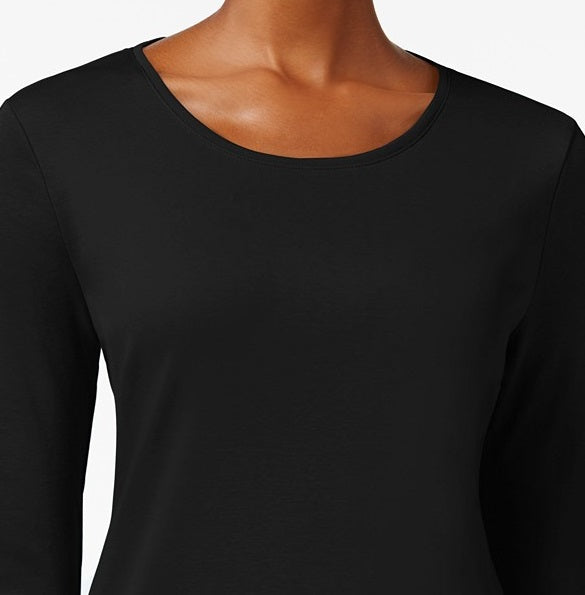 Charter Club Women's Pima Cotton Long-Sleeve Top Black Size X-Large
