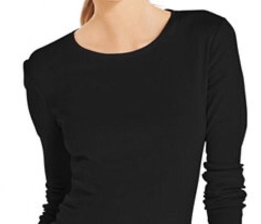 Charter Club Women's Pima Cotton Long-Sleeve Top Black Size Small