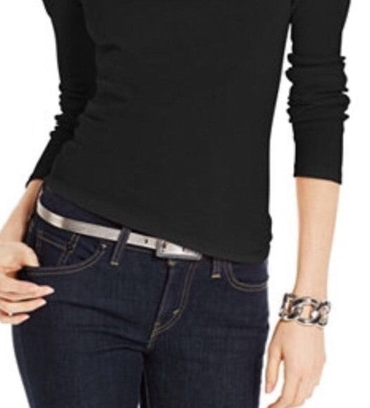 Charter Club Women's Pima Cotton Long-Sleeve Top Black Size Small