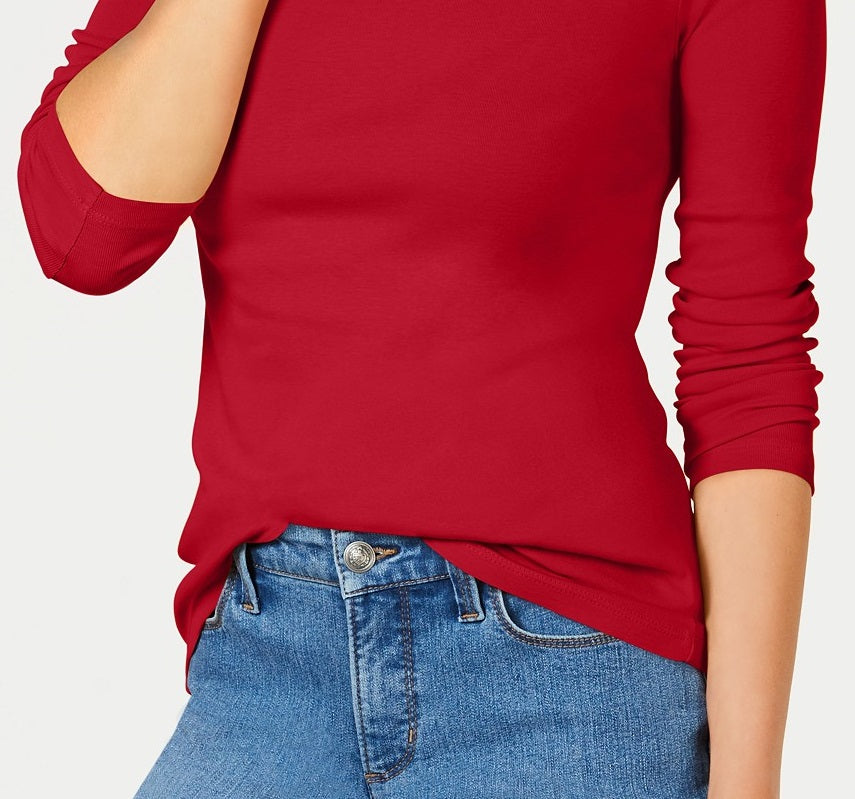 Charter Club Women's Pima Cotton Long-Sleeve Top Red Size Large
