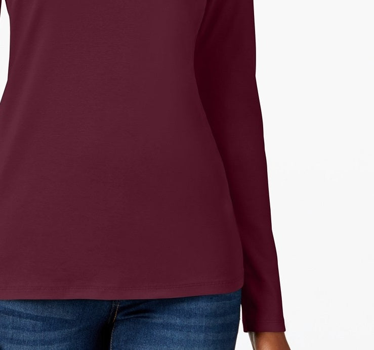 Charter Club Women's Pima Cotton Long-Sleeve Top Red Size Small