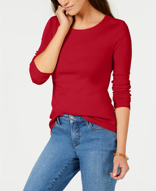 Charter Club Women's Pima Cotton Long-Sleeve Top  Red Size 2 Extra Large