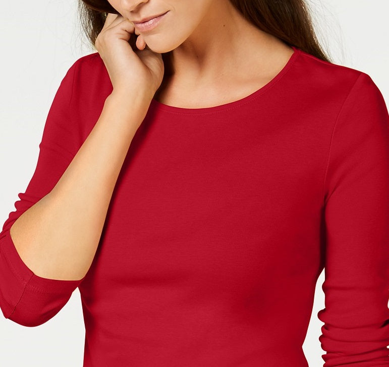 Charter Club Women's Pima Cotton Long-Sleeve Top  Red Size 2 Extra Large
