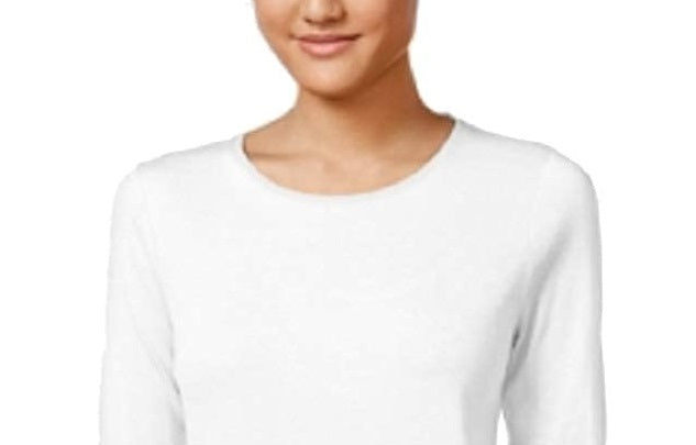Charter Club Wome's Pima Cotton Long-Sleeve Top White Size Large
