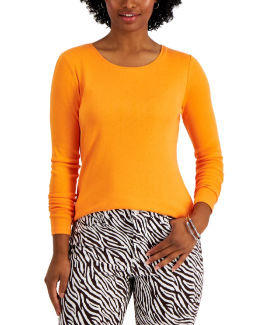 Charter Club Women's Pima Cotton Long Sleeve Top Gold Size Small