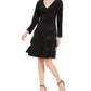 R & M Women's Richards Petite Illusion-Stripe Fit & Flare Dress Black Size 4