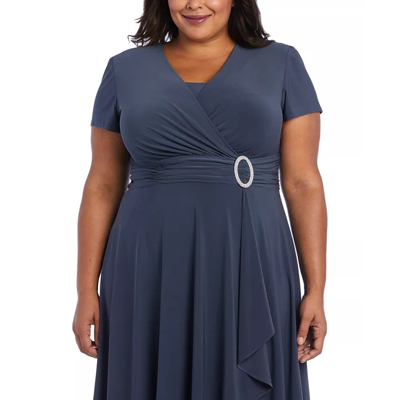 R & M Richards Women's Plus Size Rhinestone-Belted Surplice Dress Dark Gray Size 20