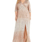R & M Richards Women's Plus Size Sequined Surplice Gown Brown Size 18W