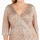 R & M Richards Women's Plus Size Sequined Surplice Gown Brown Size 18W