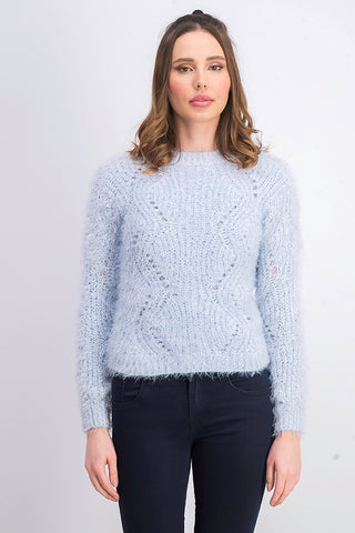 Freshman Juniors' Pointelle Chenille Sweater Halogen Blue Size Extra Small
