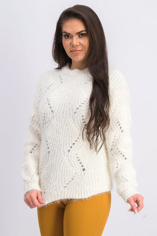 Freshman  Juniors' Pointelle Chenille Sweater White Size Medium