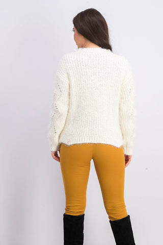 Freshman Juniors' Pointelle Chenille Sweater White Size Extra Small