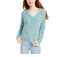 Freshman Juniors Women's Fuzzy V-Neck Sweater Green Size Extra Small