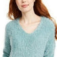 Freshman Juniors Women's Fuzzy V-Neck Sweater Green Size Extra Small
