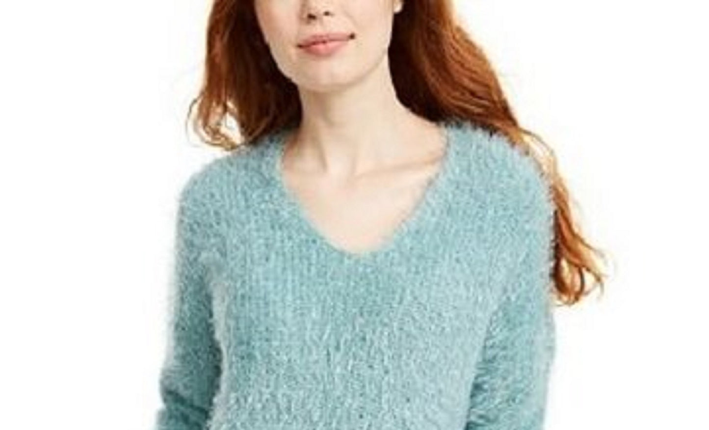 Freshman Juniors Women's Fuzzy V-Neck Sweater Green Size Extra Small