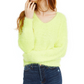 Freshman Juniors Women's Fuzzy V-Neck Sweater Yellow Size Extra Small