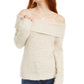 Freshman Juniors' Off-The-Shoulder Fuzzy Sweater Brown Size Medium