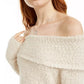Freshman Juniors' Off-The-Shoulder Fuzzy Sweater Brown Size Medium