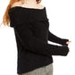 Freshman Juniors' Off-The-Shoulder Fuzzy Sweater Jet Black Size Medium