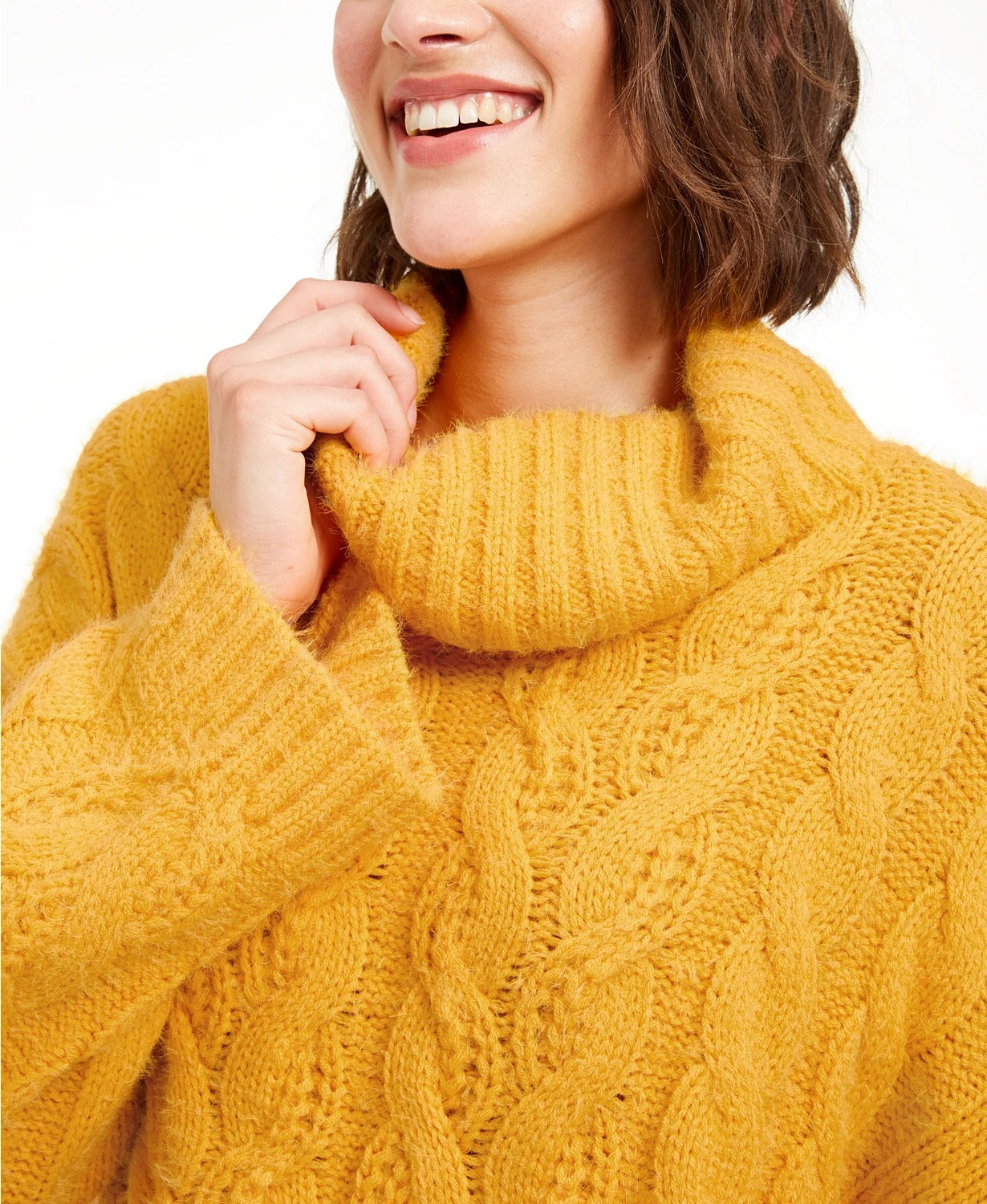 Sun + Moon Women's Cowl-Neck Cable-Knit Sweater Med Yellow Size Small