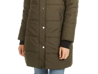 Maralyn & Me Juniors'  Faux-Fur-Trim Hooded Puffer Coat Green Size Medium