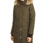 Maralyn & Me Juniors' Faux-Fur Trim Hooded Puffer Coat Olive Size Small