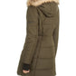 Maralyn & Me Juniors' Faux-Fur Trim Hooded Puffer Coat Olive Size Small