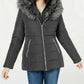Maralyn & Me Women's Hooded Faux-Faux-Trim Puffer Coat Charcoal Size Extra Small