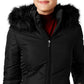 Maralyn & Me Women's Juniors' Hooded Faux-Fur-Trim Puffer Coat Black Size X-Small