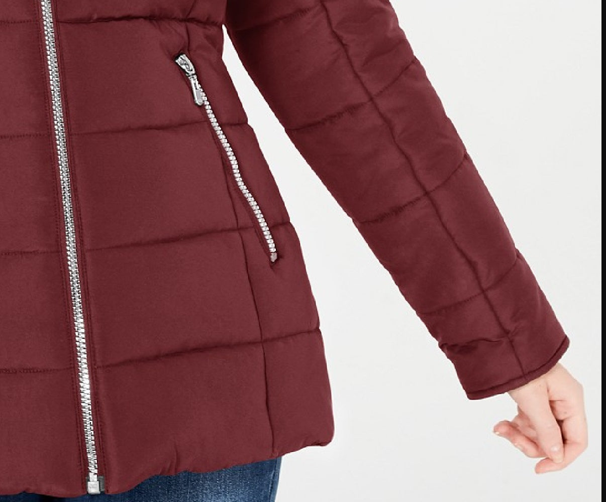 Maralyn & Me Juniors' Hooded Faux-Fur-Trim Puffer Coat Wine Size Medium