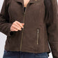 Style & Co Women's Petite Faux Suede Moto Jacket Dark Brown Size Petite Large