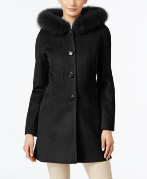 Forecaster Women's Fox-Fur-Trim Hooded Walker Coat Black Size 10