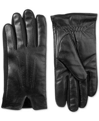 Isotoner Men's Leather Sleek Heat Leather Gloves Black Size Large