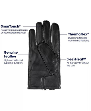 Isotoner Signature Men's Thermaflex Leather Gloves Black Size Large