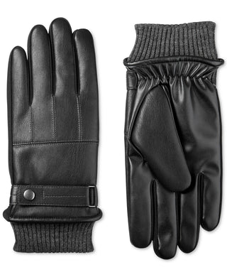 Isotoner Signature Men's Faux-Leather Sleekheat Gloves Black Size Medium