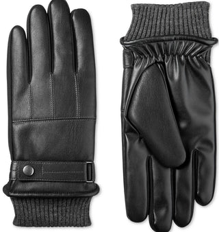 Isotoner Signature Men's Faux-Leather Sleekheat Gloves Black Size Medium