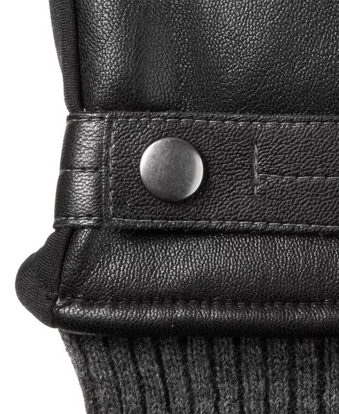 Isotoner Signature Men's Faux-Leather Sleekheat Gloves Black Size Large