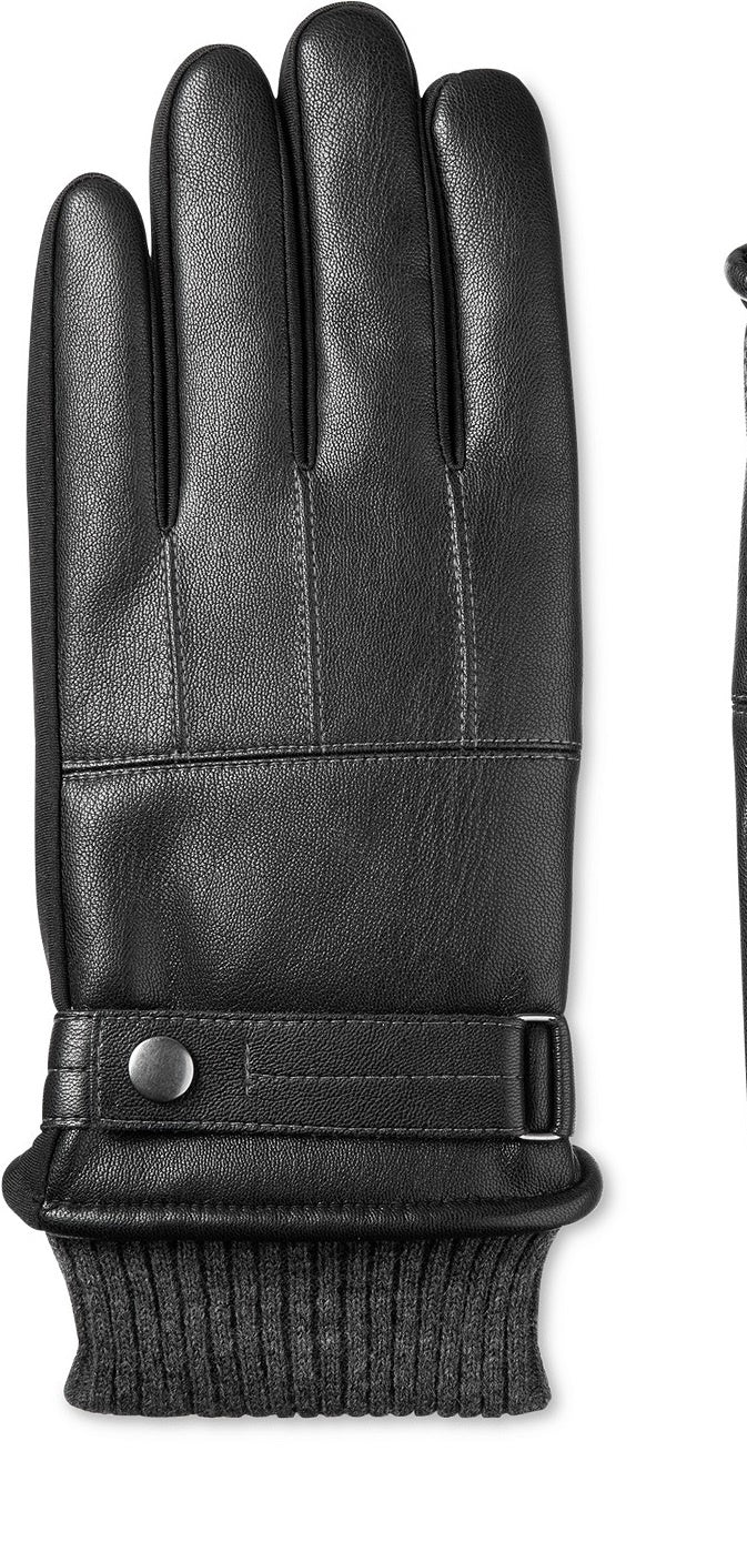 Isotoner Signature Men's Faux-Leather Sleekheat Gloves Black Size Large